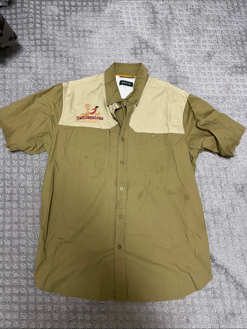 Orvis Olive & Cream Short-Sleeve Utility Button-Down Shirt